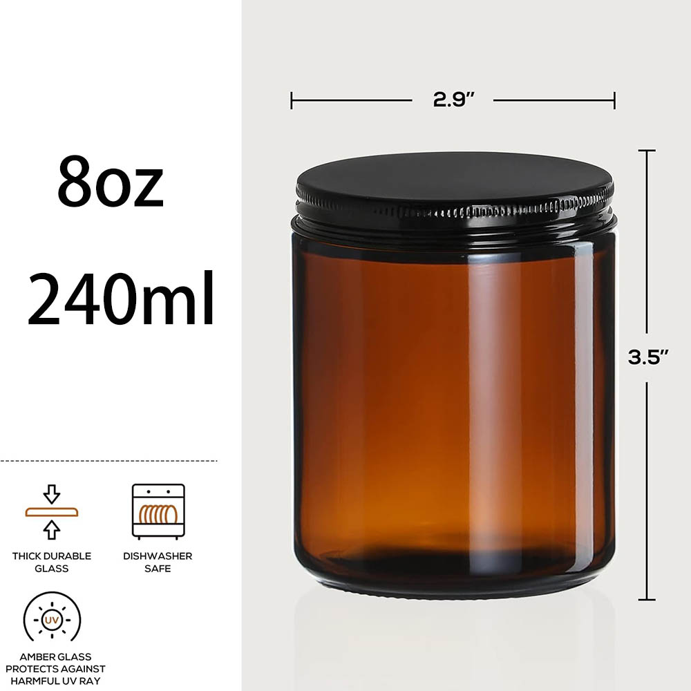 8oz Amber Cam Kavanozlar Siyah - Candle Supplies Glass Jars incelemesi ve fiyatı